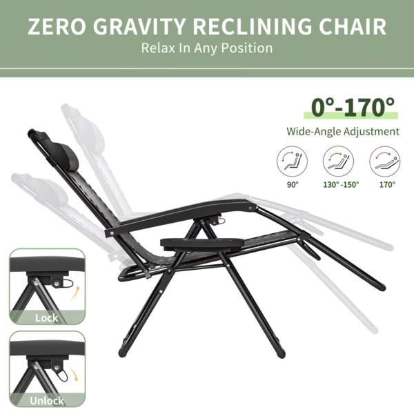 Second image of Zero Gravity Chairs 2 Pack Foldable Outdoor Reclining Garden Camping Chairs