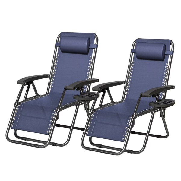 Zero Gravity Chairs 2 Pack Foldable Outdoor Reclining Garden Camping Chairs - BLACK & BLUE, Set of 2