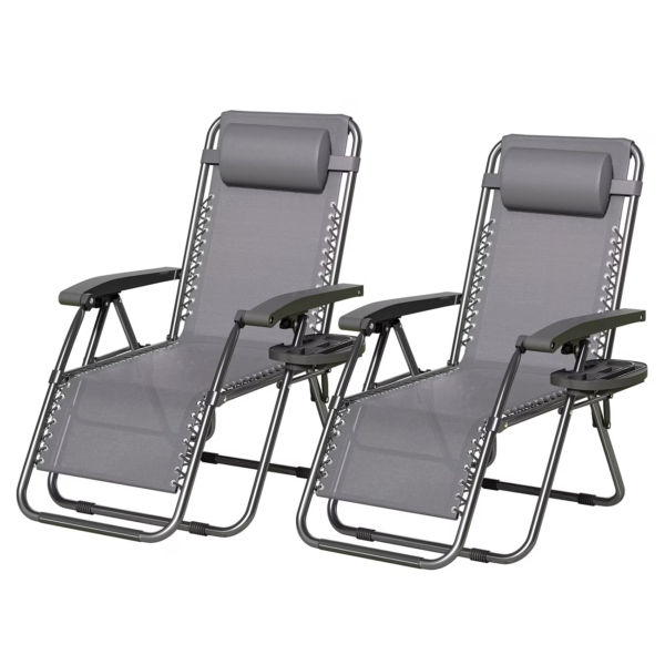 Zero Gravity Chairs 2 Pack Foldable Outdoor Reclining Garden Camping Chairs - BLACK & DARK GREY, Set of 2