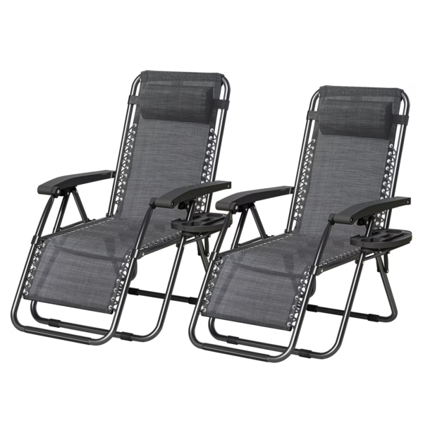 Zero Gravity Chairs 2 Pack Foldable Outdoor Reclining Garden Camping Chairs - BLACK & BLACK GREY, Set of 2