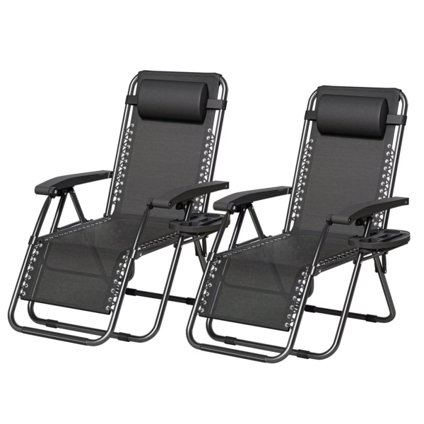 Zero Gravity Chairs 2 Pack Foldable Outdoor Reclining Garden Camping Chairs - BLACK & BLACK, Set of 2