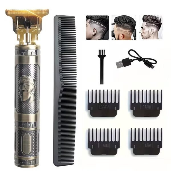 Professional Cordless Hair Clippers Beard Trimmer T-Blade USB LCD Grooming Kit - Gentleman1