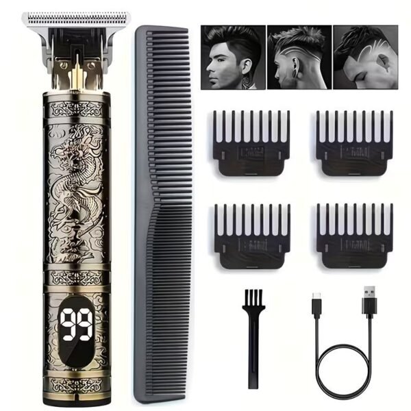 Professional Cordless Hair Clippers Beard Trimmer T-Blade USB LCD Grooming Kit - Dragon6