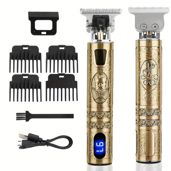 Professional Cordless Hair Clippers Beard Trimmer T-Blade USB LCD Grooming Kit