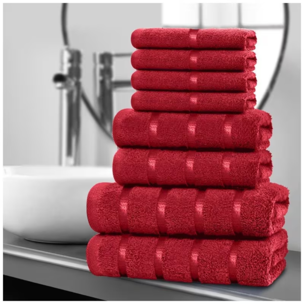 8pcs Luxury Egyptian Cotton Towel Set, Quick-Drying 500 GSM Hand Face Bath Towel - RED