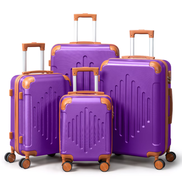 Second image of Hard Shell Luggage Set 3/4/5pc Expandable Lightweight 360 Spinner Suitcase - Dark purple paired with brown, 5 in 1(12in+16in+20in+24in+28in)