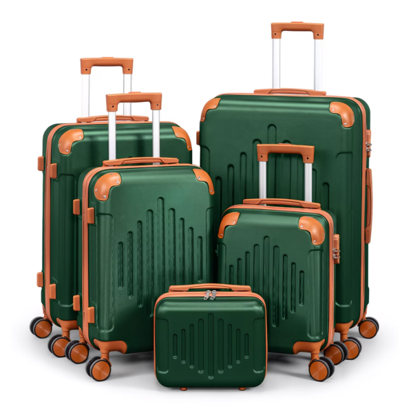 Hard Shell Luggage Set 3/4/5pc Expandable Lightweight 360 Spinner Suitcase - Dark green paired with brown, 5 in 1(12in+16in+20in+24in+28in)