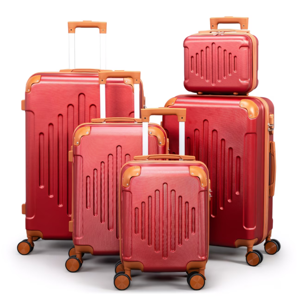 Hard Shell Luggage Set 3/4/5pc Expandable Lightweight 360 Spinner Suitcase - Burgundy paired with brown, 5 in 1(12in+16in+20in+24in+28in)