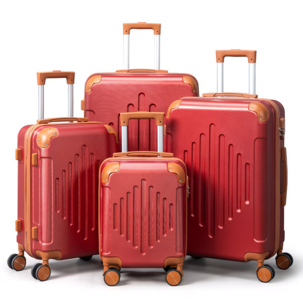 Second image of Hard Shell Luggage Set 3/4/5pc Expandable Lightweight 360 Spinner Suitcase - Burgundy paired with brown, 5 in 1(12in+16in+20in+24in+28in)