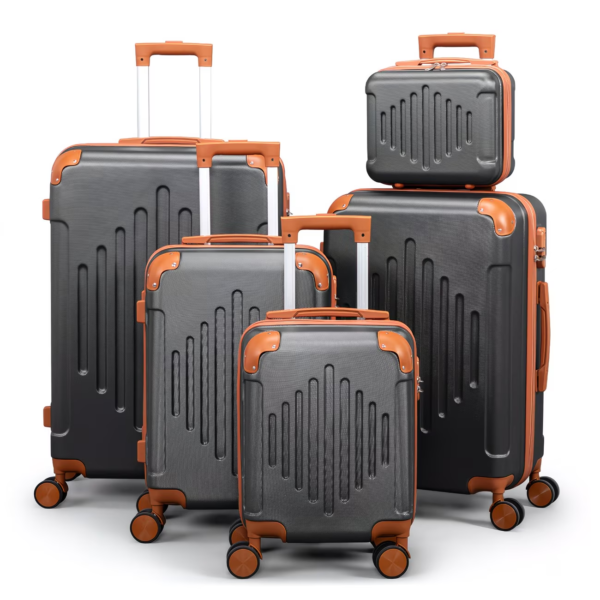 Hard Shell Luggage Set 3/4/5pc Expandable Lightweight 360 Spinner Suitcase - Dark gray paired with brown, 5 in 1(12in+16in+20in+24in+28in)