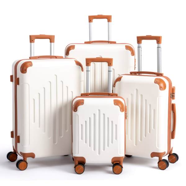 Second image of Hard Shell Luggage Set 3/4/5pc Expandable Lightweight 360 Spinner Suitcase - Off White Paired with Brown, 5 in 1(12in+16in+20in+24in+28in)