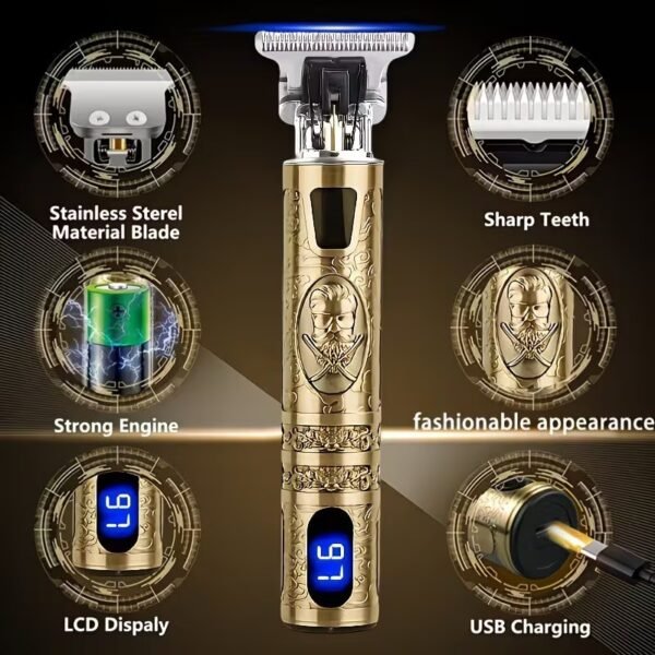 Second image of Professional Cordless Hair Clippers Beard Trimmer T-Blade USB LCD Grooming Kit