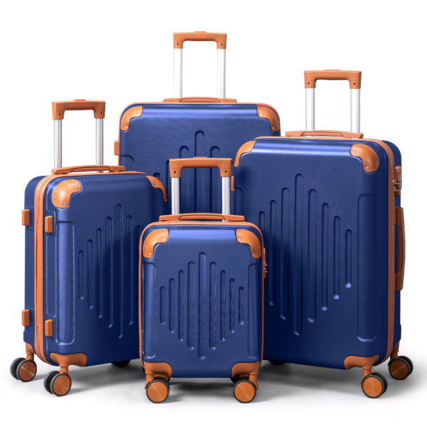 Second image of Hard Shell Luggage Set 3/4/5pc Expandable Lightweight 360 Spinner Suitcase - Dark blue and paired with brown, 5 in 1(12in+16in+20in+24in+28in)
