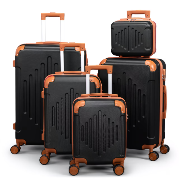 Hard Shell Luggage Set 3/4/5pc Expandable Lightweight 360 Spinner Suitcase - Black paired with brown, 5 in 1(12in+16in+20in+24in+28in)