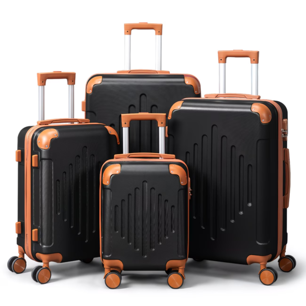Second image of Hard Shell Luggage Set 3/4/5pc Expandable Lightweight 360 Spinner Suitcase - Black paired with brown, 5 in 1(12in+16in+20in+24in+28in)